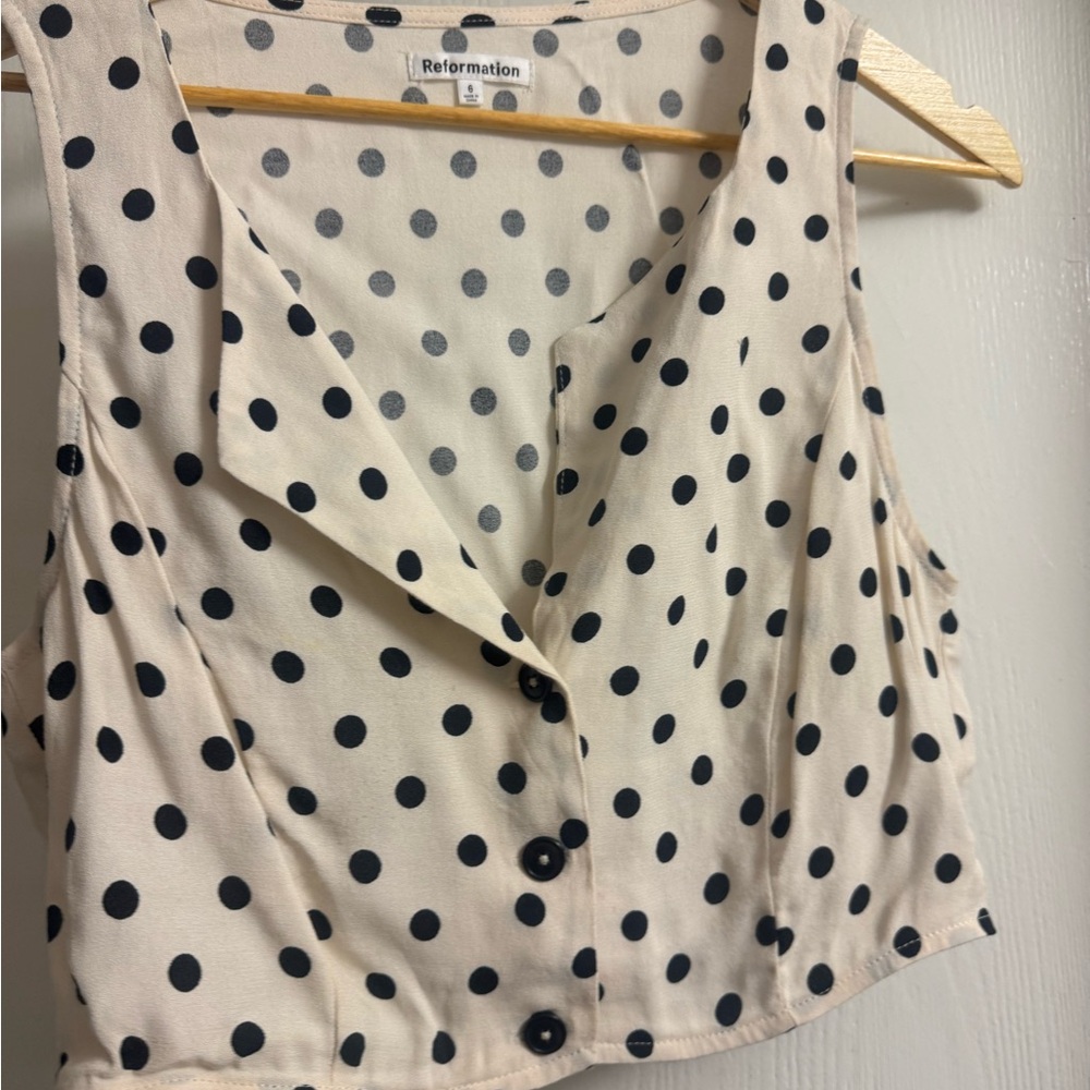 Reformation Cream and Black Polka Dot Blouse